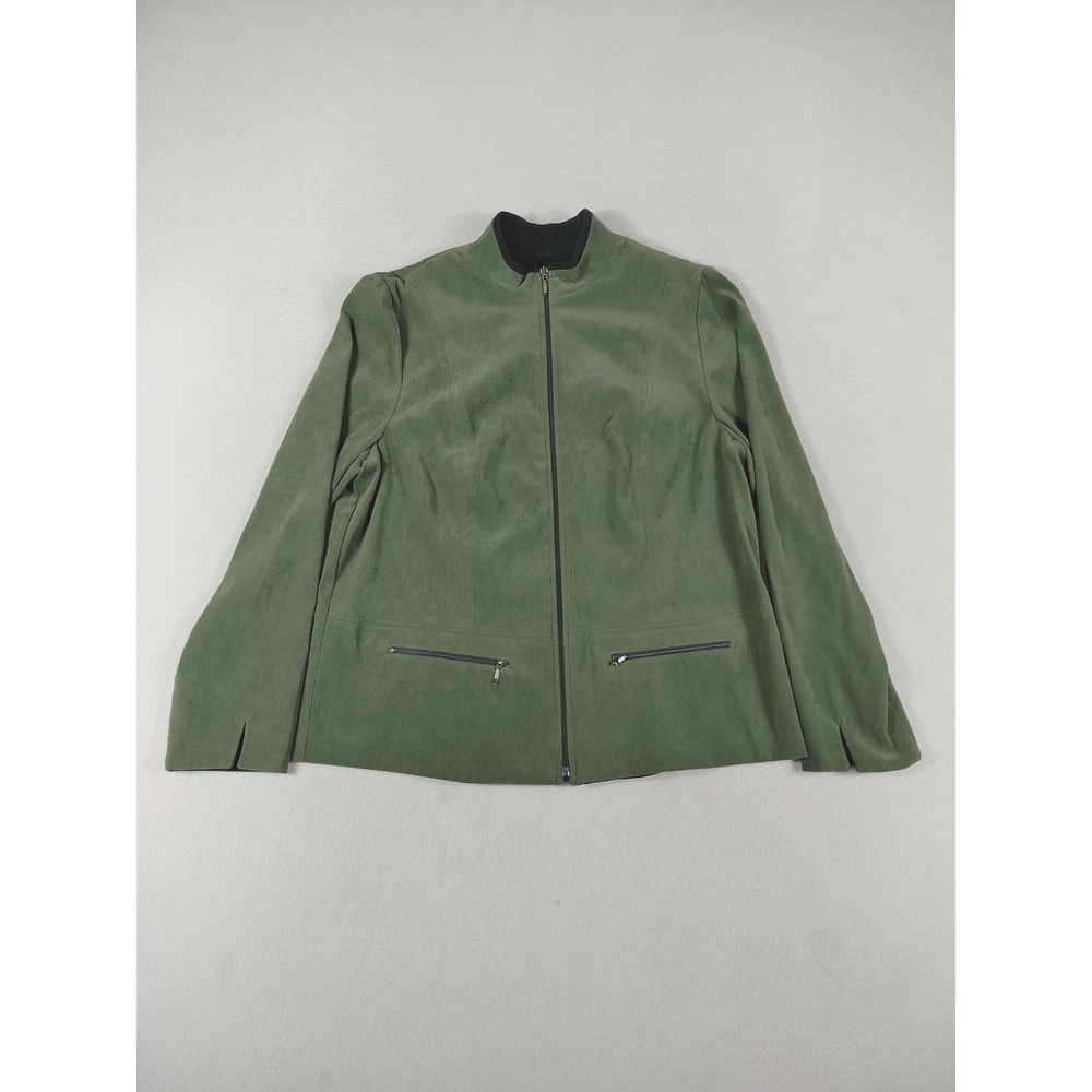 JM Collection Jacket Womens 14 Green Faux Suede Zip Front Lined Moto Style